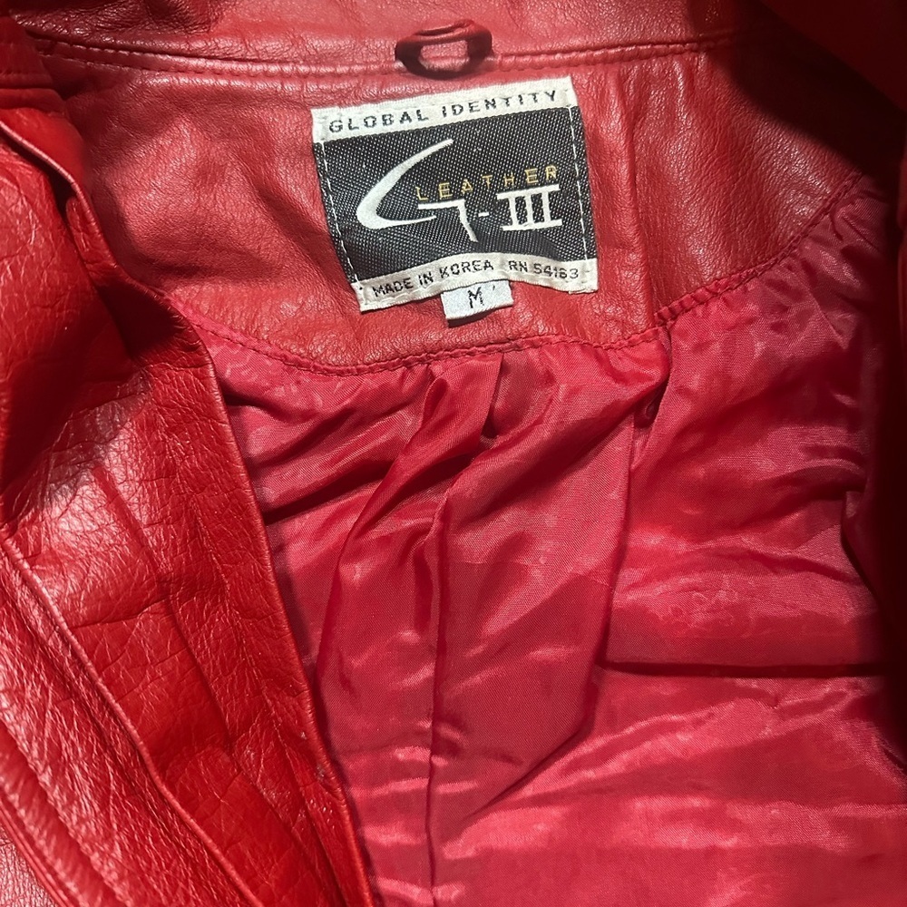 Vintage Red genuine Buttery Leather Global Identity size medium Red Trench Coat - Picture 4 of 6